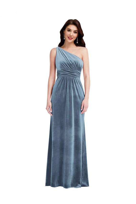 One Shoulder Draped Velvet Maxi Prom Dress UK Website