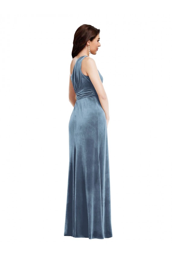 One Shoulder Draped Velvet Maxi Prom Dress UK Website