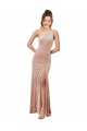 One Shoulder Stretch Velvet Prom Dress with Front Slit UK Website