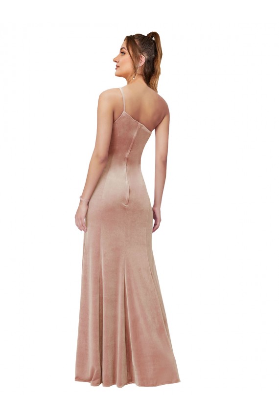 One Shoulder Stretch Velvet Prom Dress with Front Slit UK Website