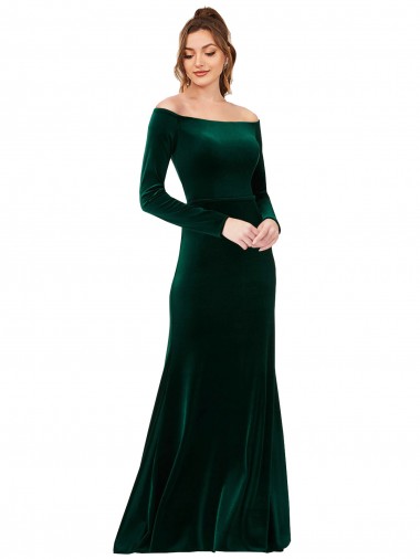 Off the Shoulder Long Sleeves Stretch Velvet Prom Dress UK Website