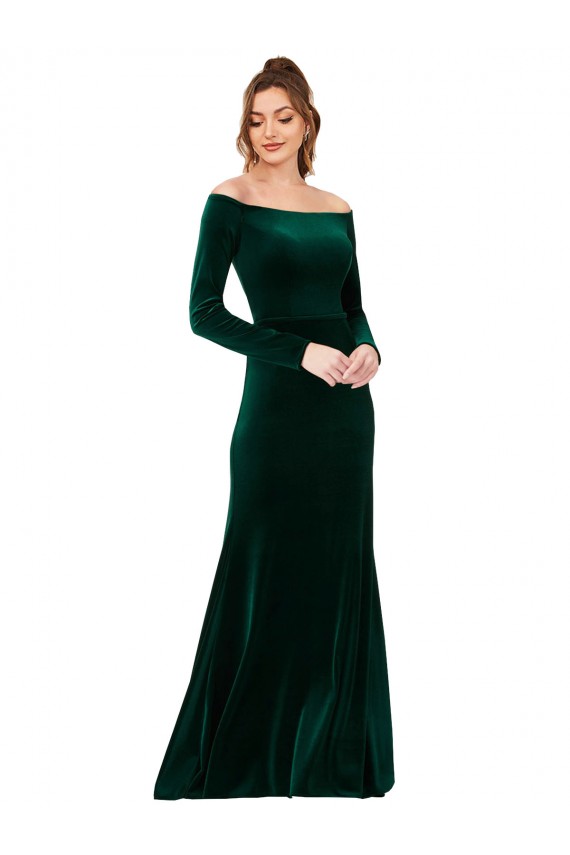 Off the Shoulder Long Sleeves Stretch Velvet Prom Dress UK Website