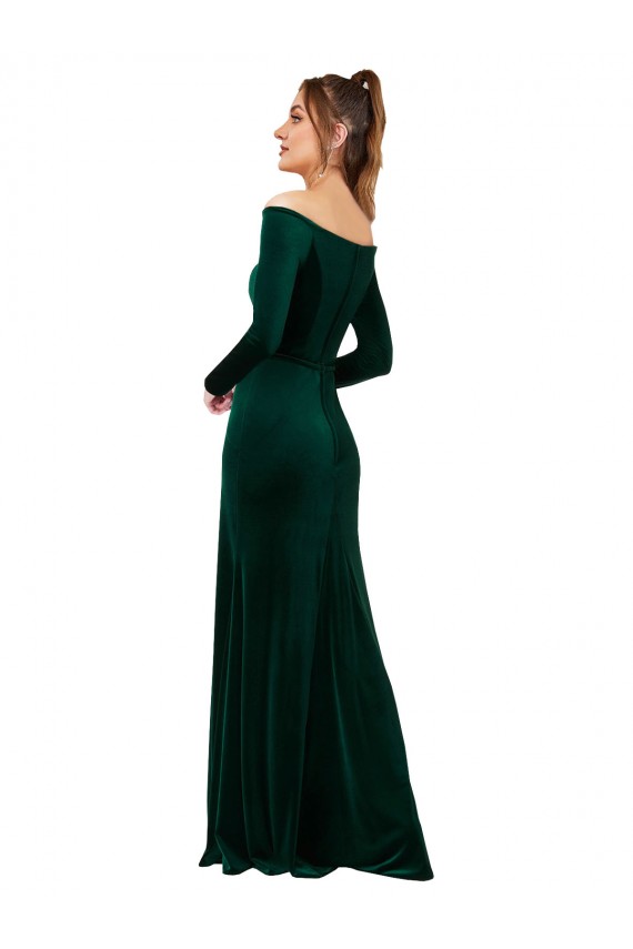 Off the Shoulder Long Sleeves Stretch Velvet Prom Dress UK Website