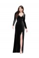 Long Sleeves Velvet Prom Dress with V-Neckline and Thigh Slit UK Website