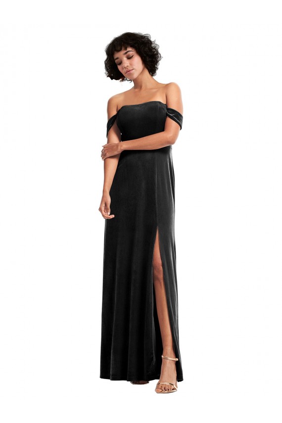 Off the Shoulder Drapped Sleeves Stretch Velvet Prom Dress UK Website