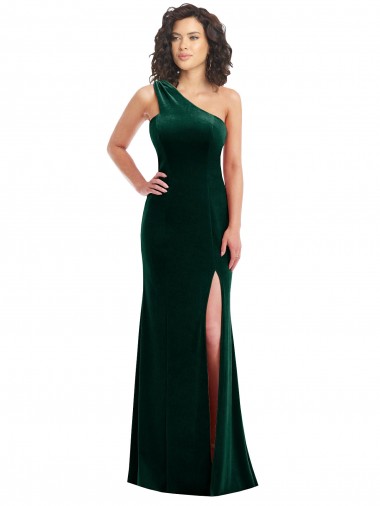 One Shoulder Velvet Trumpet Prom Dress with Front Slit UK Website