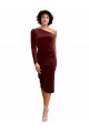 One Shoulder Fitted Short Midi Length Velvet Prom Dress UK Website