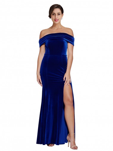 Full Length Long Velvet Prom Dress with Side Split UK Website