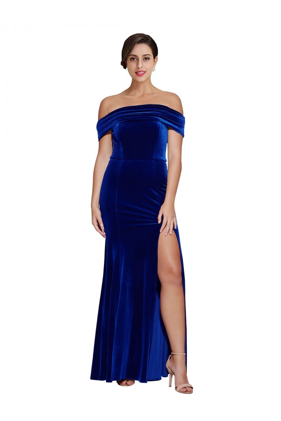 Full Length Long Velvet Prom Dress with Side Split UK Website