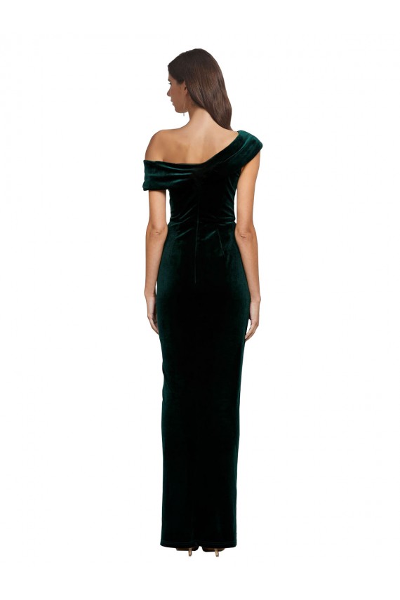 Long Asymmetric Neckline Ruched Velvet Prom Dress UK Website