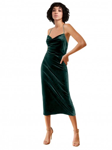 Midi Length Sleek Cowl Neckline Short Velvet Cocktail Prom Dress / Homecoming Dress UK Website