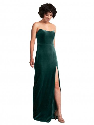 Scooped Strapless Long Velvet Prom Dress with Daring Side Slit UK Website