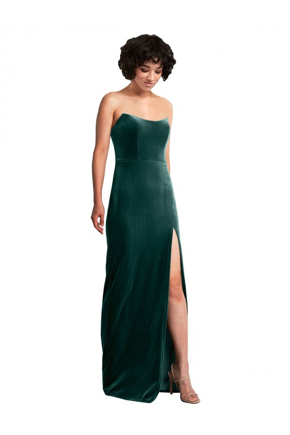 Scooped Strapless Long Velvet Prom Dress with Daring Side Slit UK Website