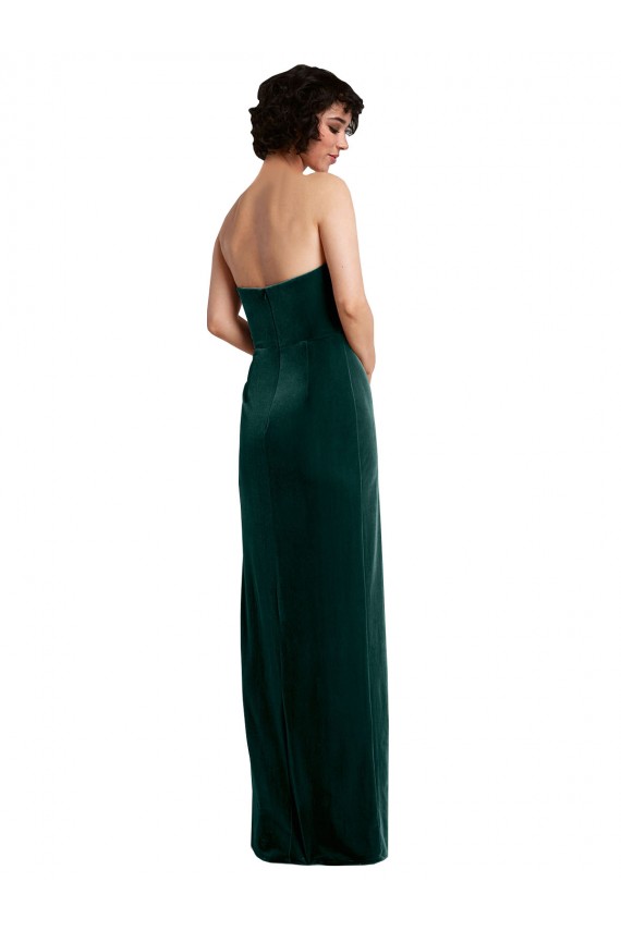 Scooped Strapless Long Velvet Prom Dress with Daring Side Slit UK Website